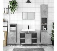 QZZCED Set de Muebles de Baño 2 Piezas en Madera Contrachapada Gris Hormigón con Patas de Hierro y Amplio Espacio de Almacenaje, Diseño Práctico para Lavabo, Material Resistente
