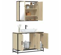 QZZCED Set de Muebles de Baño 2 Piezas Madera Contrachapada Roble Sonoma, Estructura Metálica Estable y Duradera, Amplio Espacio de Almacenamiento, Mueble Superior Práctico