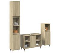 QZZCED Set de Muebles de Baño 3 Piezas Madera Contrachapada Roble Sonoma, Estantería de Almacenamiento con Puerta Práctica y Patas de Hierro para Organización, Material Resistente