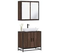 QZZCED Set de Muebles para Baño 2 Piezas Madera Contrachapada Color Roble Marrón con Estructura Metálica y Amplio Espacio de Almacenamiento, Mueble Superior Práctico con Agujero