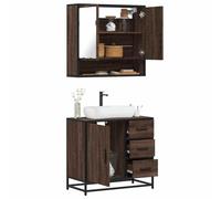 QZZCED Set de Muebles para Baño 2 Piezas Madera Contraplacada Color Roble Marrón Estructura Metálica Estable con Espejo y Mueble Superior Práctico para Lavabo Amplio Almacenamiento