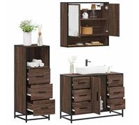 QZZCED Set de Muebles para Baño 3 Piezas de Madera ContraChapada en Color Roble Marrón con Marco de Metal y Espejo de Cristal, Amplio Almacenamiento para Artículos de Tocador,