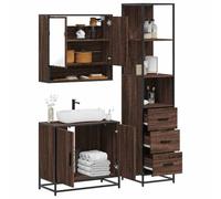 QZZCED Set de Muebles para Baño 3 Piezas Madera Contrachapada Roble Marrón con Estructura Metálica y Almacenamiento Amplio, Mueble Superior Práctico con Agujero para Lavabo, Diseño