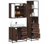 QZZCED Set de Muebles para Baño 3 Piezas Madera Contrachapada Roble Marrón con Estructura Metálica y Almacenamiento Amplio, Mueble Superior Práctico para Lavabo, Diseño de Montaje