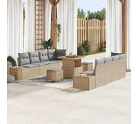QZZCED Set de Sofás de Jardín Rectangular con Mesa y Cojines, Mueble de Exterior Modular con Almacenamiento Oculto, Marco de Acero y Madera de Acacia, Resistente a la Intemperie