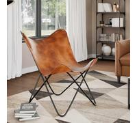 QZZCED Silla Butterfly de Cuero auténtico marrón Silla Mariposa Vintage Ergonómica de Cuero Real con Estructura Hierro Estable