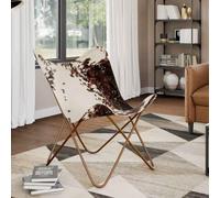 QZZCED Silla Mariposa de Cuero auténtico marrón y Blanco Silla Mariposa Vintage Ergonómica de Cuero Real con Estructura Hierro Estable