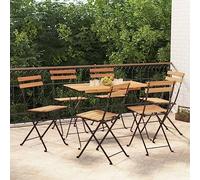 QZZCED Sillas Cafetería Plegables 6 Unidades con Estructura de Acero y Madera Maciza de Teca para Jardín y Terraza | Diseño Plegable y Estructura Estable | Material Duradero