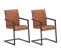 QZZCED Sillas voladizas de Comedor 2 Unidades Cuero auténtico marrón Sillas de Comedor Acolchadas con Estructura Robusta de Acero y Fácil Montaje