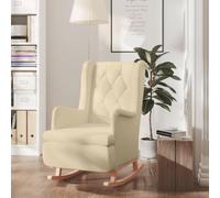 QZZCED Sillón con Patas mecedoras Madera Maciza Caucho y Tela Crema Sillón Mecedor con Taburete, Tela Transpirable y Reposapiés Integrado