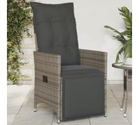 QZZCED Sillón Reclinable de Jardín con Cojines de Ratán Sintético Gris - Mueble Exterior Ajustable con Respaldo y Reposapiés - Estructura Robusta de Acero y Fundas Extraíbles
