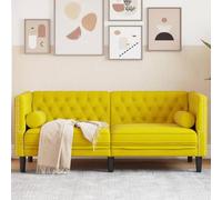 QZZCED Sofá Chesterfield 2 Plazas con Cojines de Terciopelo Amarillo, Tapizado Acolchado y Estructura Resistente para Sala de Estar, Diseño Clásico con Patas Sólidas y Almohadones