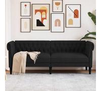 QZZCED Sofá Chesterfield de 3 Plazas Tela Negro, Diseño Clásico con Brazos Enrollados y Respaldo Profundo, Acolchado Grueso para Máxima Comodidad, Estructura Resistente y Estable,
