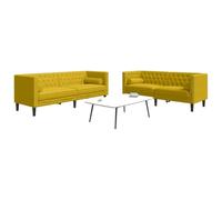 QZZCED Sofá Chesterfield de Terciopelo Amarillo 2 Piezas con Cojines Decorativos, Estilo Clásico y Acolchado de Alta Densidad para Sala de Estar, Confort Superior y Patas