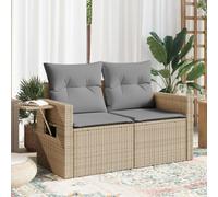 QZZCED Sofá de Jardín 2 Plazas con Mesa Auxiliar Plegable y Almacenamiento, Mueble de Exterior en Ratán PE Resistente, Cojines Acolchados con Fundas Desenfundables, Ideal