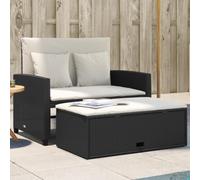 QZZCED Sofá de Jardín 2 Plazas con Sofá Cama y Reposapiés Multifuncional, Ratán PE Resistente a la Intemperie, Cojines Acolchados con Fundas Desenfundables, Mueble de Exterior