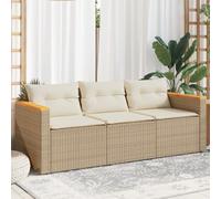 QZZCED Sofá de Jardín 3 Plazas con Cojines Acolchados, Estructura de Acero y Ratán PE Resistente, Mueble de Exterior Duradero para Terraza o Patio, Fundas Desenfundables y Lavables,