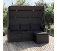 QZZCED Sofá de Jardín 3 Plazas con Toldo Plegable y Taburete, Ratán PE Resistente a la Intemperie, Estructura de Acero Estable, Cojín Acolchado Cómodo, Mueble Exterior Duradero