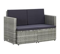 QZZCED Sofá de jardín de 2 plazas con cojines, color gris, polirratán, juego de sofá para balcón, sofá para balcones