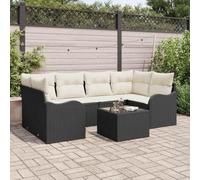 QZZCED Sofá de Jardín Modular para 7 Personas con Mesa de Vidrio, Diseño Moderno en Poliratán Suave y Acero Tratado, Conjunto Exterior Resistente con Protección UV para Terraza