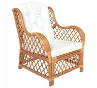 QZZCED Sofá de Ratán Natural con Cojín de Lino Marrón Claro, Sillón Duradero y Fácil de Limpiar para Sala de Estar, Diseño Elegante para Relajarse y Conversar, Resistente y Cómodo