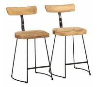 QZZCED Taburetes de Barra 2 Unidades Madera Maciza de Mango 49x43x79 cm con Patas de Metal Resistentes y Respaldo de Apoyo para Cocina y Estilo de Vida Moderno