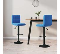 QZZCED Taburetes de Cocina 2 Unidades Terciopelo Azul con Mecanismo de Elevación de Gas y Base de Acero Cromado, Giratorios 360 Grados y Reposapiés para Bar o Comedor, Soporte