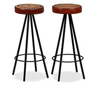 QZZCED Taburetes de Cocina Industrial 2 Unidades, Tapa de Cuero Auténtico y Lona, Patas de Acero Resistente, Silla de Bar para Hogar y Restaurante, Fácil Montaje, Capacidad 110 kg