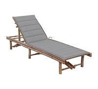 QZZCED Tumbona de Jardín de Bambú con Cojín y Respaldo Ajustable 3 Posiciones, Silla de Exterior Robusta para Descansar y Relajarse al Aire Libre