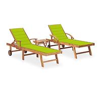 QZZCED Tumbona de Jardín de Madera de Teca con Mesa Auxiliar y Cojín, 3 Posiciones Ajustables y 2 Ruedas para Exterior, Mueble de Jardín Duradero y Cómodo para Patio o Terraza