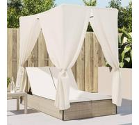 QZZCED Tumbona Doble de Exterior con Techo Ajustable y Cojines Lavables - Sofá Cama de Ratán Sintético Respaldo 4 Posiciones para Jardín y Terraza