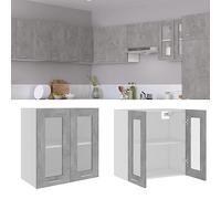 QZZCED Vitrina Colgante Lyon de Madera de ingeniería en Gris hormigón 60x31x60 cm, Armario de Cocina con Vidrio y Dos estantes, diseño Funcional para Almacenamiento organizado,
