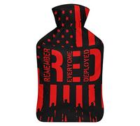 R.E.D Remember Everyone Deployed Red Friday - Botella de agua de goma con cubierta de felpa suave, bolsa de agua caliente para invierno, manos y pies, protección contra el frío, 1000 ml