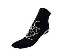 R-EVENGE Calcetín de Pilates 1 Finger antideslizante, antibacteriano, transpirable, para ejercicios de cuerpo libre y con herramientas, Black Gold Glitter, S