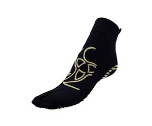 R-EVENGE Calcetín de Pilates 1 Finger antideslizante, antibacteriano, transpirable, para ejercicios de cuerpo libre y con herramientas, Black Gold Glitter, M