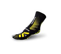 R-EVENGE Calcetín técnico antideslizante con agarre perfecto, antibacteriano y termorregulador, 1 dedo pulgar, ideales para entrenamiento funcional, TRX y yoga (negro/amarillo, S 34/37)