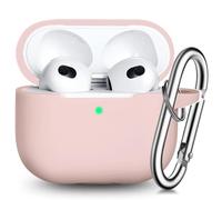 R-fun AirPods 3 Case Cover,Silicona Accesorios de Protección de la Piel con Llavero Compatible con Apple AirPods 3 ª Generación 2021 para Las Mujeres Hombres Niñas Niños, Rosa Arena