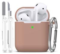 R-fun Compatible con AirPods 2 generación 2019 Funda, 1 Gen 2016 Funda con Kit de Limpieza y Llavero, Funda Protectora de Silicona Suave para Apple AirPods,Té con Leche