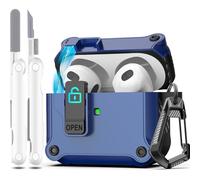 R-fun Compatible con AirPods 3ª Generación 2021 Funda de Carga, Protección Total contra caídas Auto Pop-Up Tapa Compatible con Apple Airpods 3 Gen Funda con Kit de Limpieza y Llavero,Azul