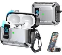 R-fun Compatible con AirPods Pro 2.ª generación/1.ª Fundas para Auriculares de generación, diseño de Funda Protectora con expulsión automática Totalmente a Prueba de caídas,Negro+Plateado
