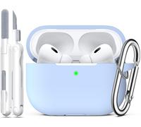 R-fun Compatible con AirPods Pro 2ª/1ª Generation con Set de Limpieza, Protección Compatible con Silicona para Apple AirPods Pro 2ª/1ª Estuche de Carga [LED Frontal Visible], Azul Cielo