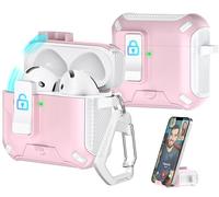 R-fun Compatible con Fundas para Auriculares AirPods 4ta generación 2024, Diseño de Cubierta Protectora de expulsión automática Totalmente a Prueba de caídas,Blanco+Rosa