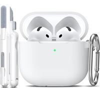 R-fun Funda para AirPods 4 con Kit de Limpieza, Case de Silicona Suave con Llavero, Funda Protectora Completa para Hombres y Mujeres, Compatible con Apple Latest Airpods 4th, Blanco