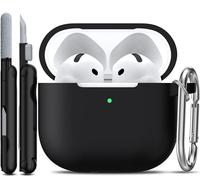 R-fun Funda para AirPods 4 con Kit de Limpieza, Case de Silicona Suave con Llavero, Funda Protectora Completa para Hombres y Mujeres, Compatible con Apple Latest Airpods 4th, Negro