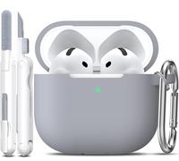 R-fun Funda para AirPods 4 con Kit de Limpieza, Case de Silicona Suave con Llavero, Funda Protectora Completa para Hombres y Mujeres, Compatible con Apple Latest Airpods 4th, Gris Claro
