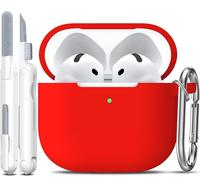 R-fun Funda para AirPods 4 con Kit de Limpieza, Case de Silicona Suave con Llavero, Funda Protectora Completa para Hombres y Mujeres, Compatible con Apple Latest Airpods 4th, Rojo