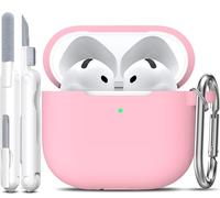 R-fun Funda para AirPods 4 con Kit de Limpieza, Case de Silicona Suave con Llavero, Funda Protectora Completa para Hombres y Mujeres, Compatible con Apple Latest Airpods 4th, Rosa
