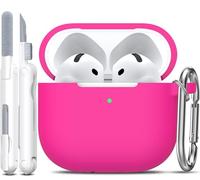 R-fun Funda para AirPods 4 con Kit de Limpieza, Case de Silicona Suave con Llavero, Funda Protectora Completa para Hombres y Mujeres, Compatible con Apple Latest Airpods 4th, Rosa Fucsia