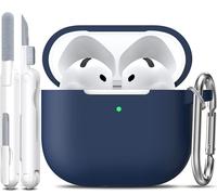 R-fun Funda para AirPods 4 con Kit de Limpieza, Case de Silicona Suave con Llavero, Funda Protectora Completa para Hombres y Mujeres, Compatible con Apple Latest Airpods 4th, Azul Medianoche
