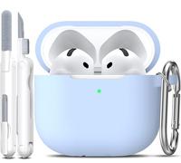 R-fun Funda para AirPods 4 con Kit de Limpieza, Case de Silicona Suave con Llavero, Funda Protectora Completa para Hombres y Mujeres, Compatible con Apple Latest Airpods 4th, Azul Cielo